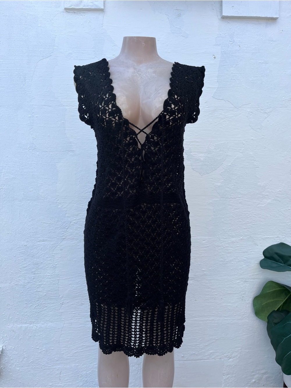 Helen Jon Black Valentina Crochet Dress